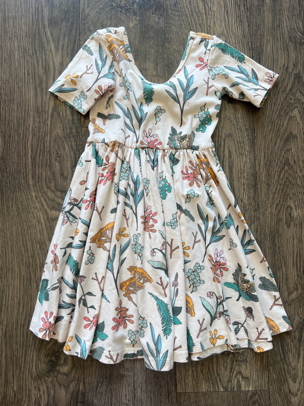Alice + Ames Girls Cream Floral & Nature Print Twirl Dress